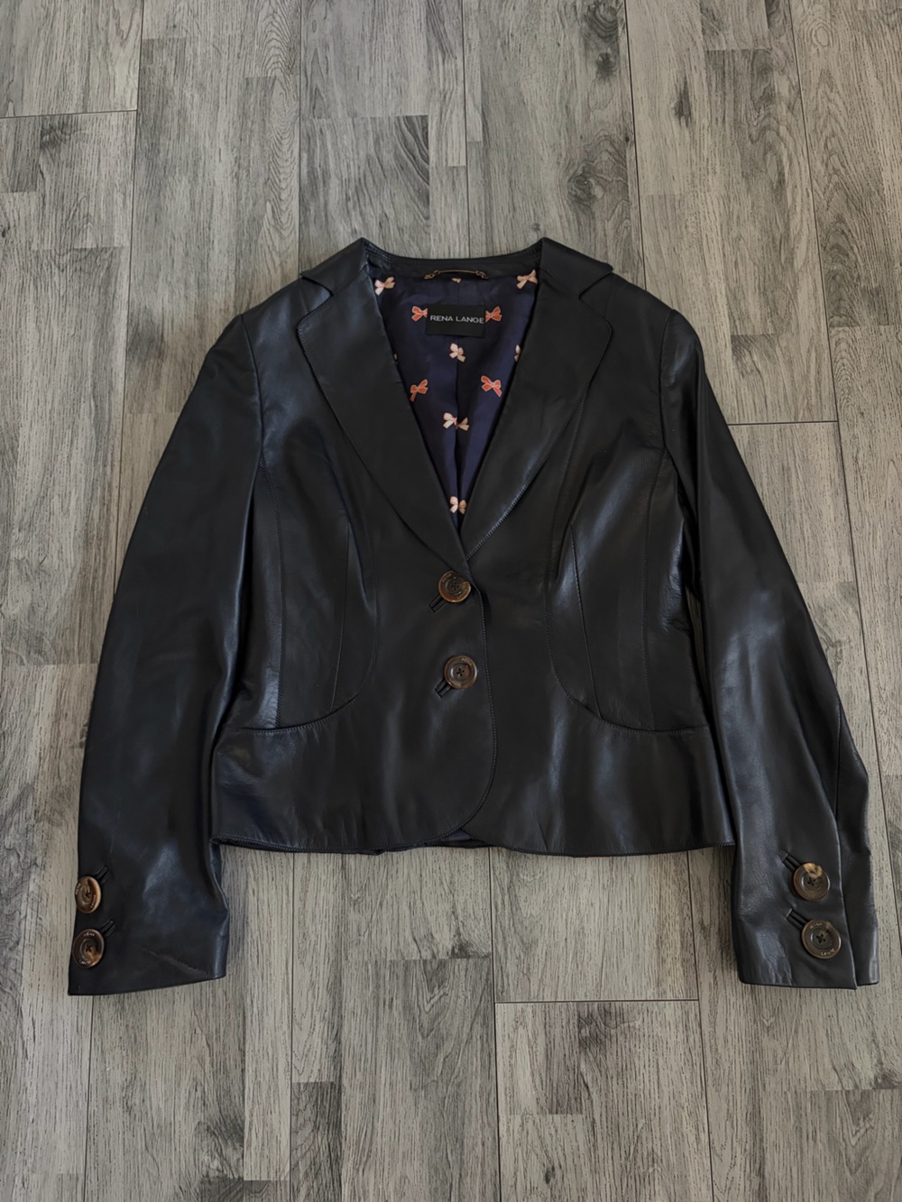 Rena Lange Black Leather Blazer with Contrast Lining